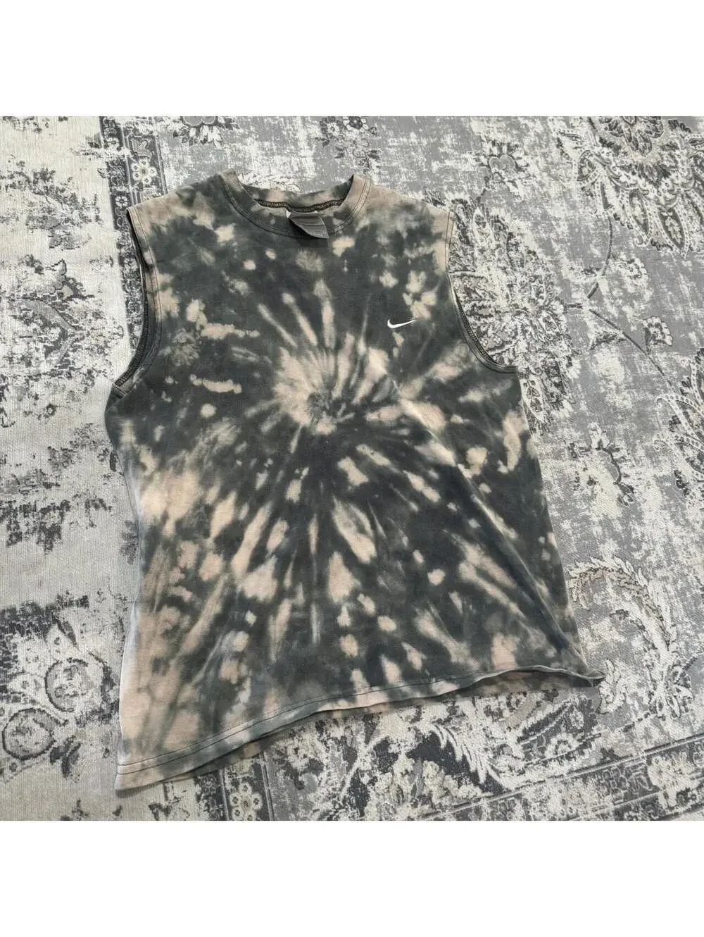Vintage Nike Y2K Bleach Tie Dye Muscle Tank Top Youth L